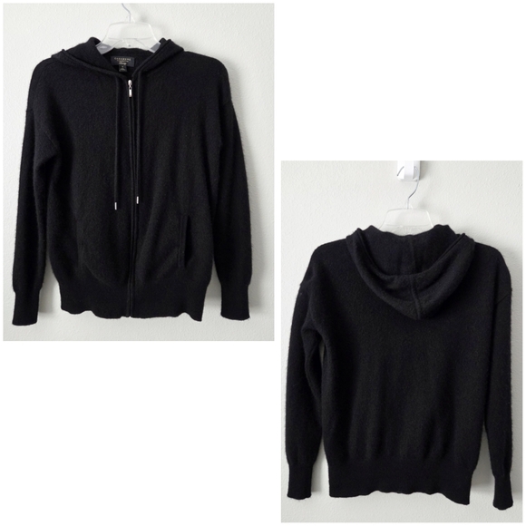 Cashmere Luxury Full Zip Black Hoodie By Charter Club, Pockets, Size Small - Picture 8 of 16